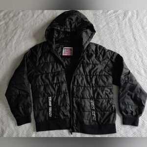 Live Justice Girls Hooded Puffer Coat Jacket Size 18/20 Black Lightweight Zip